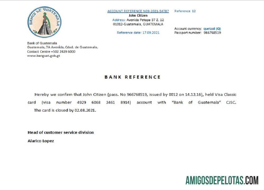 Referência de fechamento do Banco da Guatemala da Guatemala amostra